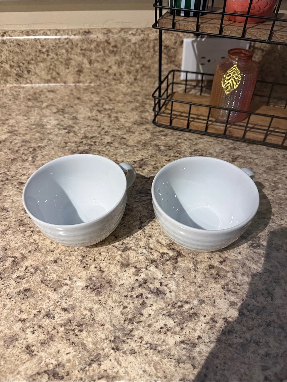Set of 2 Crate and Barrel Roulette White Spal Porcelain Ribbed Cups